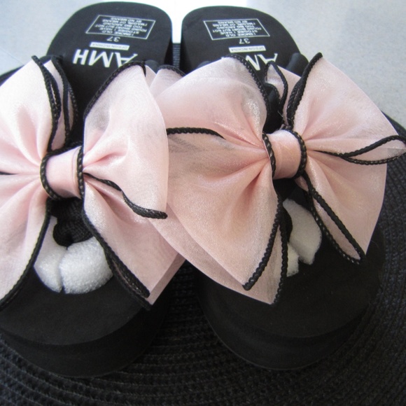 AMH Pink Bow Wedge Flip Flops NWT 7 - Picture 5 of 10